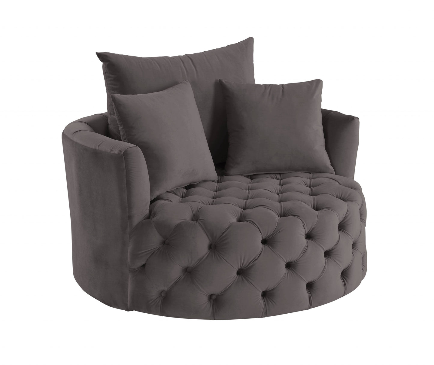 43" Gray Velvet Solid Color Swivel Barrel Chair - Homeroots - Flyclothing LLC