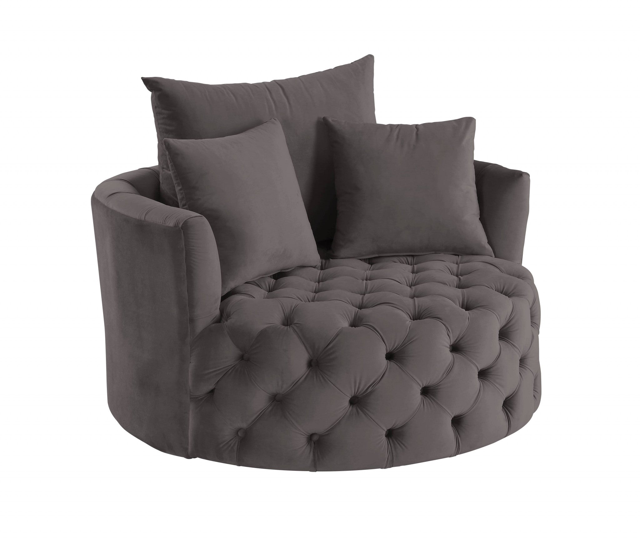 43" Gray Velvet Solid Color Swivel Barrel Chair - Homeroots - Flyclothing LLC