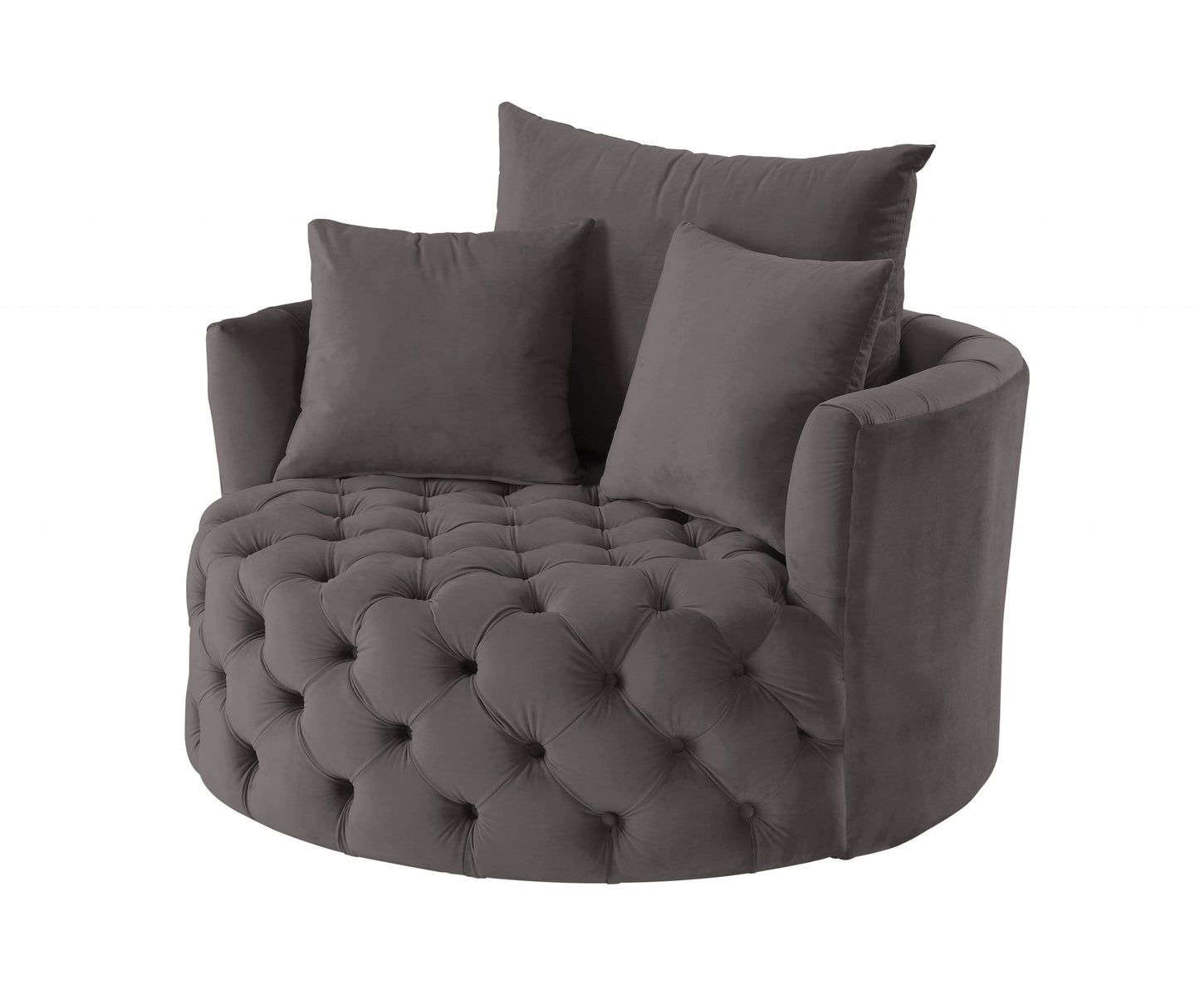 43" Gray Velvet Solid Color Swivel Barrel Chair - Homeroots - Flyclothing LLC