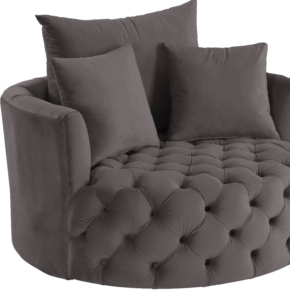 43" Gray Velvet Solid Color Swivel Barrel Chair - Homeroots - Flyclothing LLC