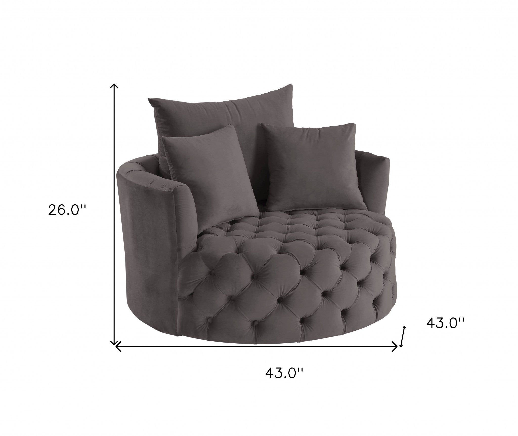 43" Gray Velvet Solid Color Swivel Barrel Chair - Homeroots - Flyclothing LLC