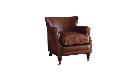 24" Dark Brown Top Grain Leather Wingback Chair - Homeroots