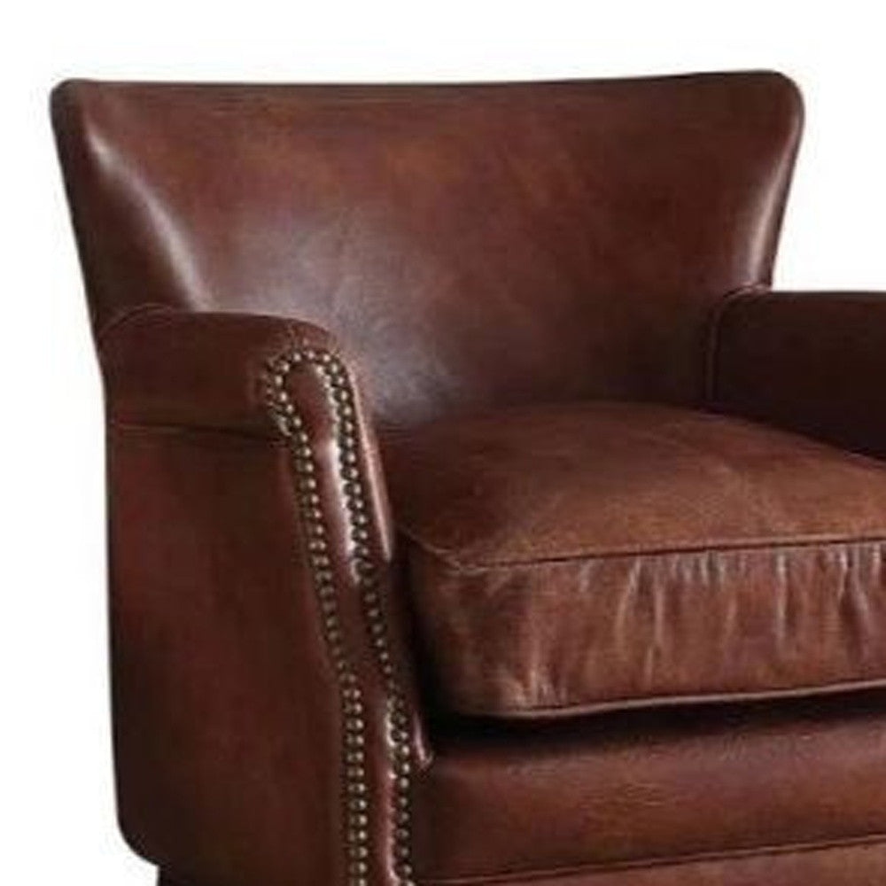 24" Dark Brown Top Grain Leather Wingback Chair - Homeroots - Flyclothing LLC