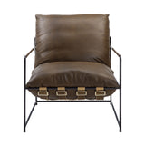 27" Brown Top Grain Leather And Steel Solid Color Lounge Chair - Homeroots