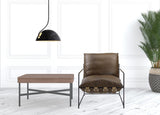 27" Brown Top Grain Leather And Steel Solid Color Lounge Chair - Homeroots