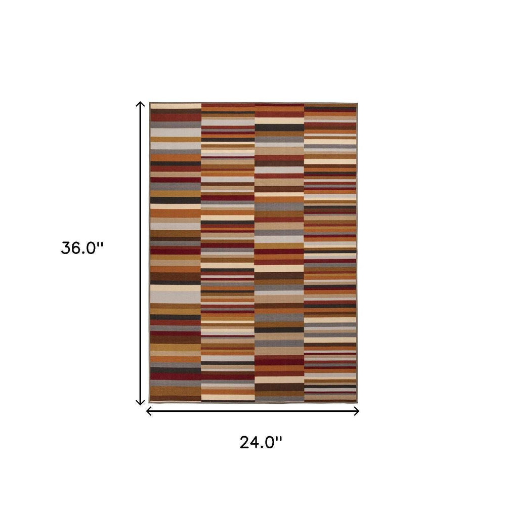 2' X 3' Taupe Striped Stain Resistant Non Skid Indoor Outdoor Area Rug - Homeroots - Flyclothing LLC