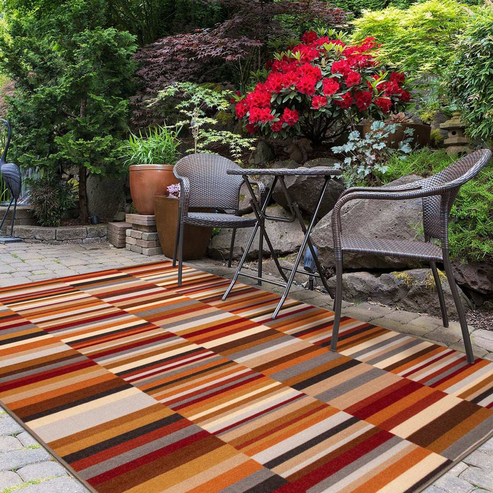 5' X 8' Taupe Striped Stain Resistant Non Skid Indoor Outdoor Area Rug - Homeroots - Flyclothing LLC