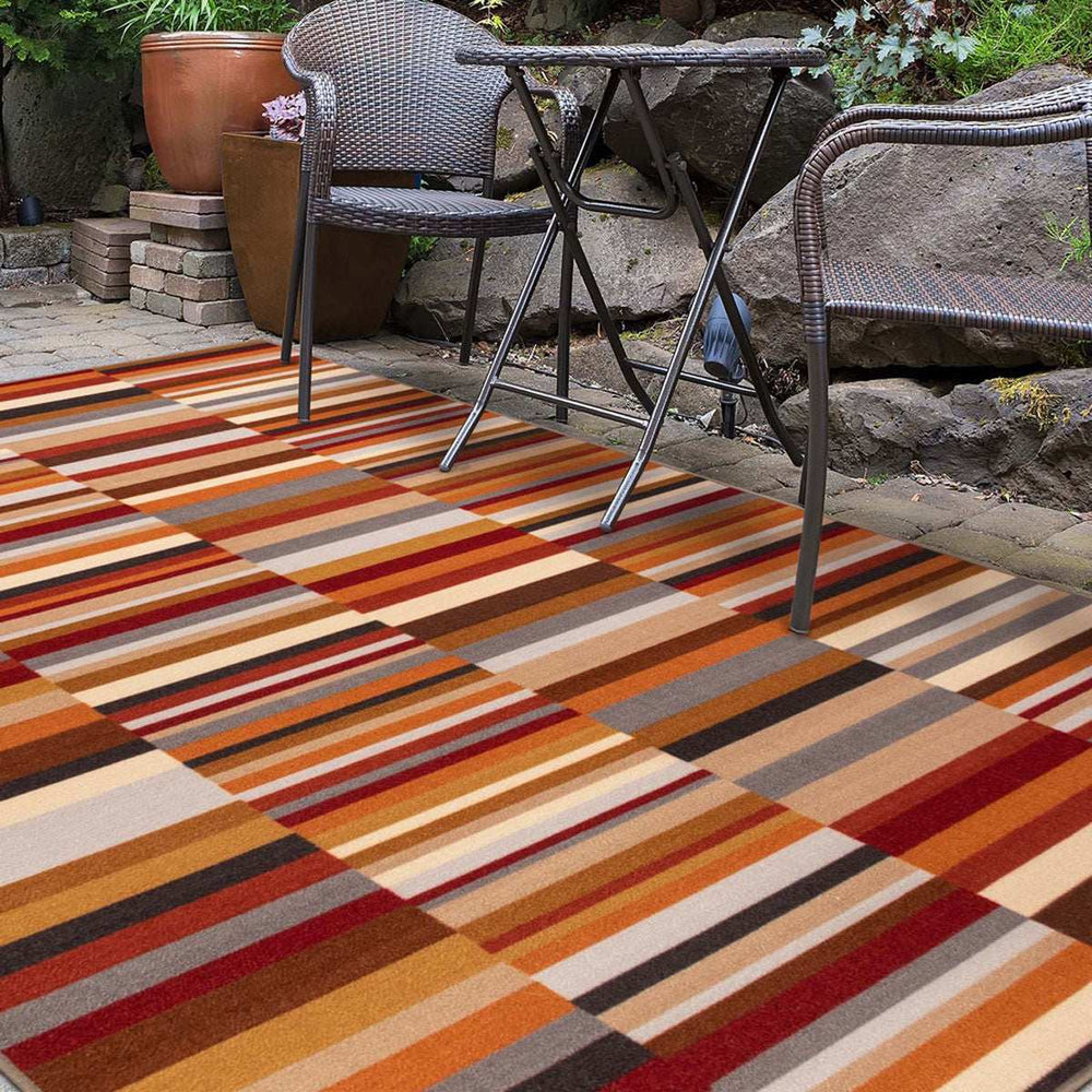 5' X 8' Taupe Striped Stain Resistant Non Skid Indoor Outdoor Area Rug - Homeroots - Flyclothing LLC