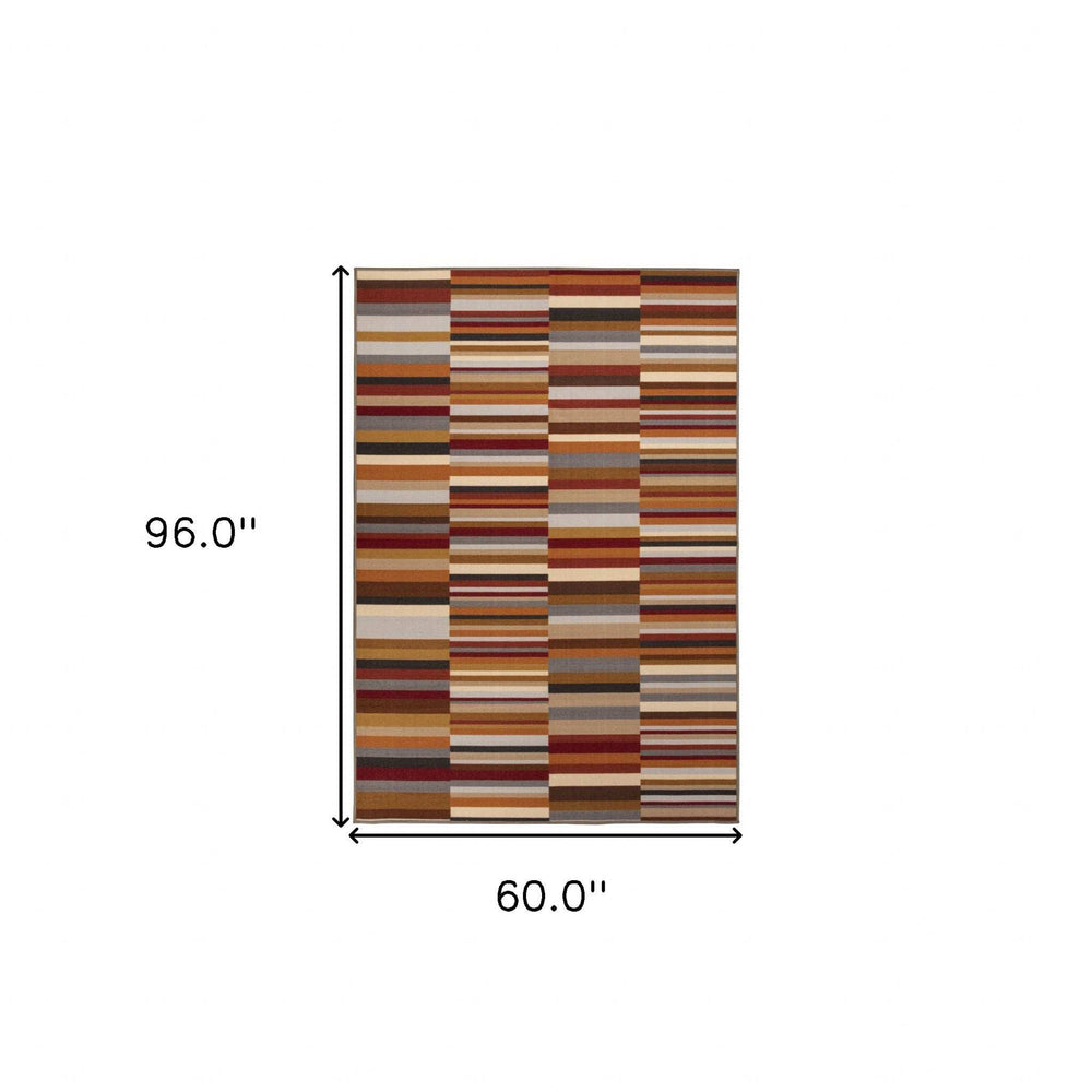 5' X 8' Taupe Striped Stain Resistant Non Skid Indoor Outdoor Area Rug - Homeroots - Flyclothing LLC