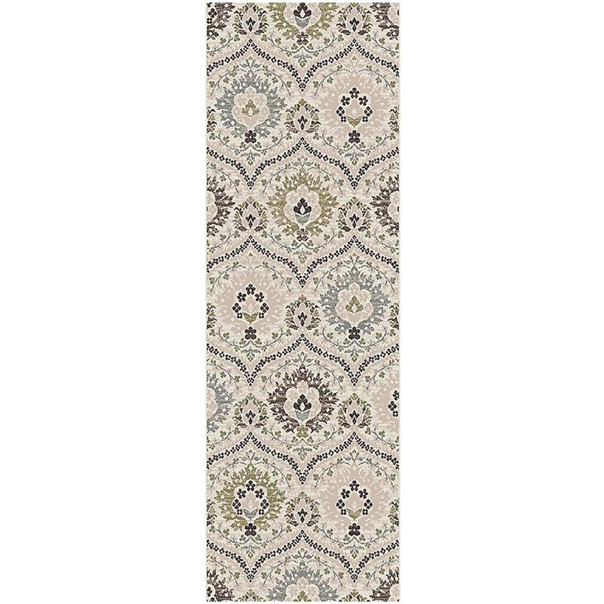 10' Beige Ivory And Brown Floral Stain Resistant Runner Rug - Homeroots - Flyclothing LLC