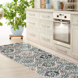 10' Ivory Blue and Gray Medallion Runner Rug - Homeroots - Flyclothing LLC