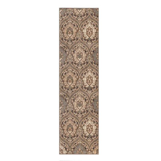 10' Ivory Beige And Light Blue Floral Stain Resistant Runner Rug - Homeroots - Flyclothing LLC