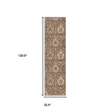 10' Ivory Beige And Light Blue Floral Stain Resistant Runner Rug - Homeroots - Flyclothing LLC