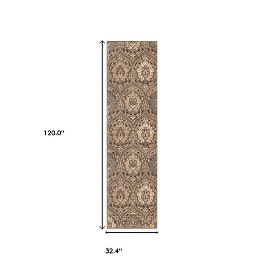 10' Ivory Beige And Light Blue Floral Stain Resistant Runner Rug - Homeroots - Flyclothing LLC