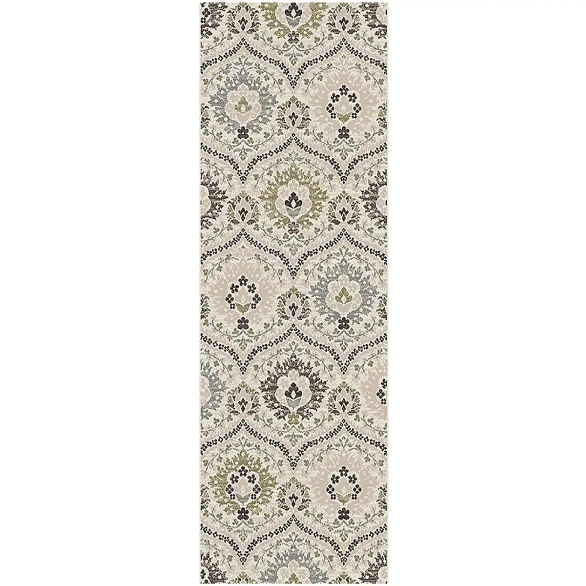 12' Ivory Gray And Olive Floral Stain Resistant Runner Rug - Homeroots - Flyclothing LLC