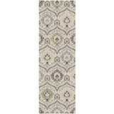 12' Ivory Gray And Olive Floral Stain Resistant Runner Rug - Homeroots
