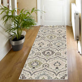12' Ivory Gray And Olive Floral Stain Resistant Runner Rug - Homeroots - Flyclothing LLC