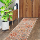 8' Ivory Orange And Gray Floral Stain Resistant Runner Rug - Homeroots