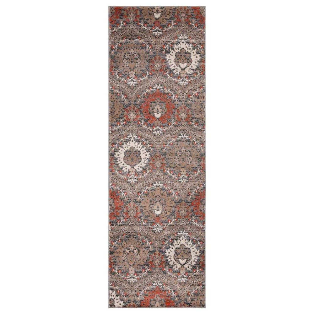 8' Runner Rust Floral Stain Resistant Runner Rug - Homeroots - Flyclothing LLC