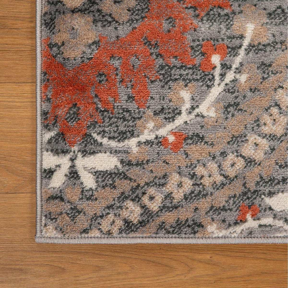 8' Runner Rust Floral Stain Resistant Runner Rug - Homeroots - Flyclothing LLC