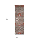 8' Runner Rust Floral Stain Resistant Runner Rug - Homeroots