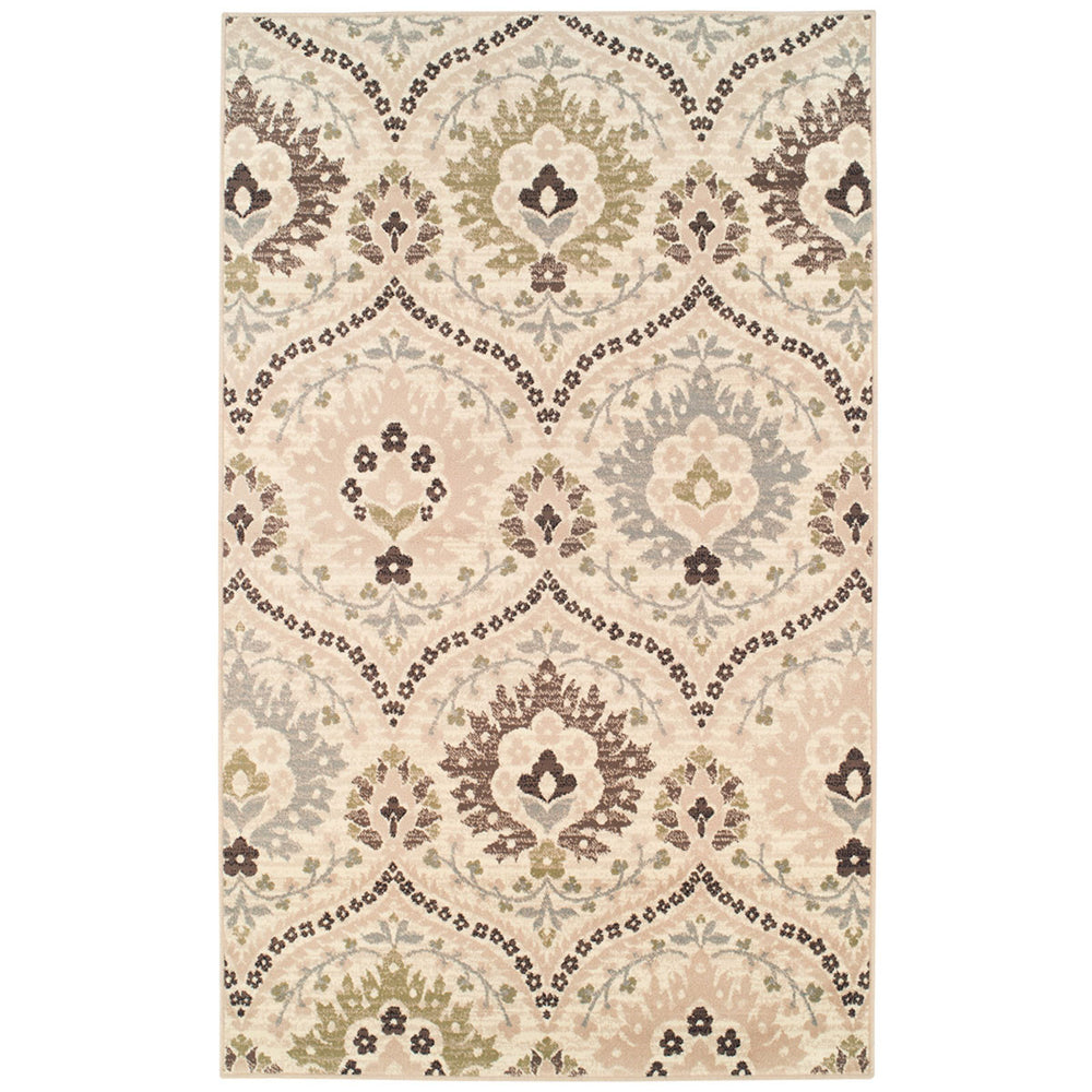 3' X 5' Ivory Gray And Olive Floral Stain Resistant Area Rug - Homeroots