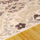 3' X 5' Ivory Gray And Olive Floral Stain Resistant Area Rug - Homeroots