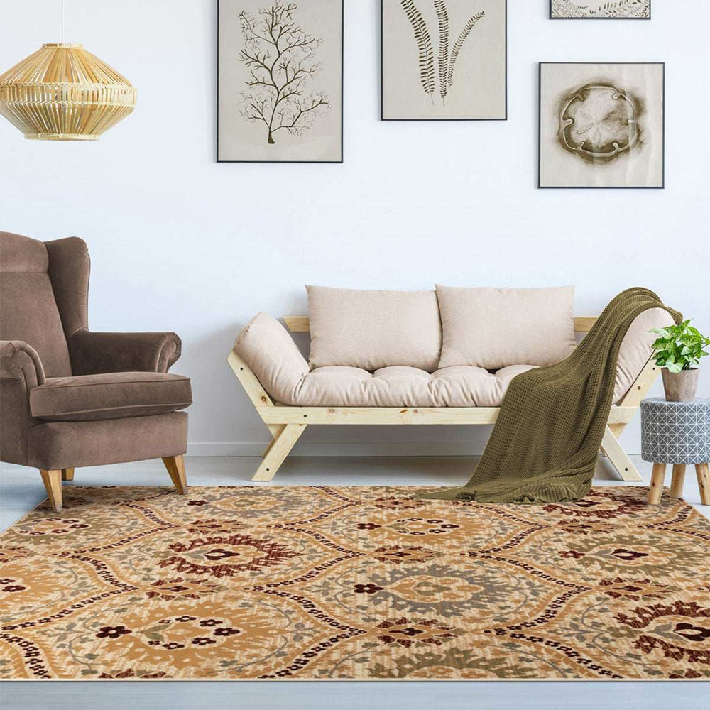 4' X 6' Camel Gray And Rust Floral Stain Resistant Area Rug - Homeroots - Flyclothing LLC