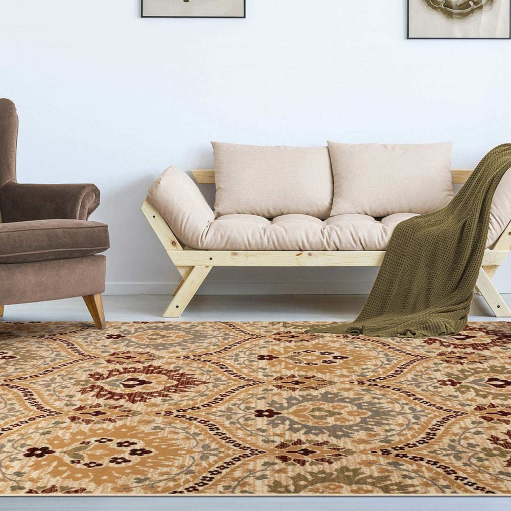 4' X 6' Camel Gray And Rust Floral Stain Resistant Area Rug - Homeroots - Flyclothing LLC