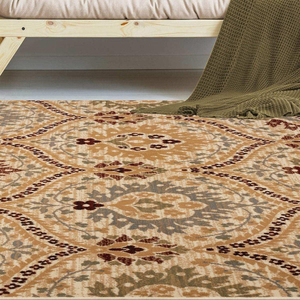 4' X 6' Camel Gray And Rust Floral Stain Resistant Area Rug - Homeroots - Flyclothing LLC