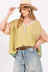 SAGE + FIG Color Block Bubble Sleeve Top - Trendsi - Flyclothing LLC