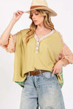 SAGE + FIG Color Block Bubble Sleeve Top - Trendsi - Flyclothing LLC