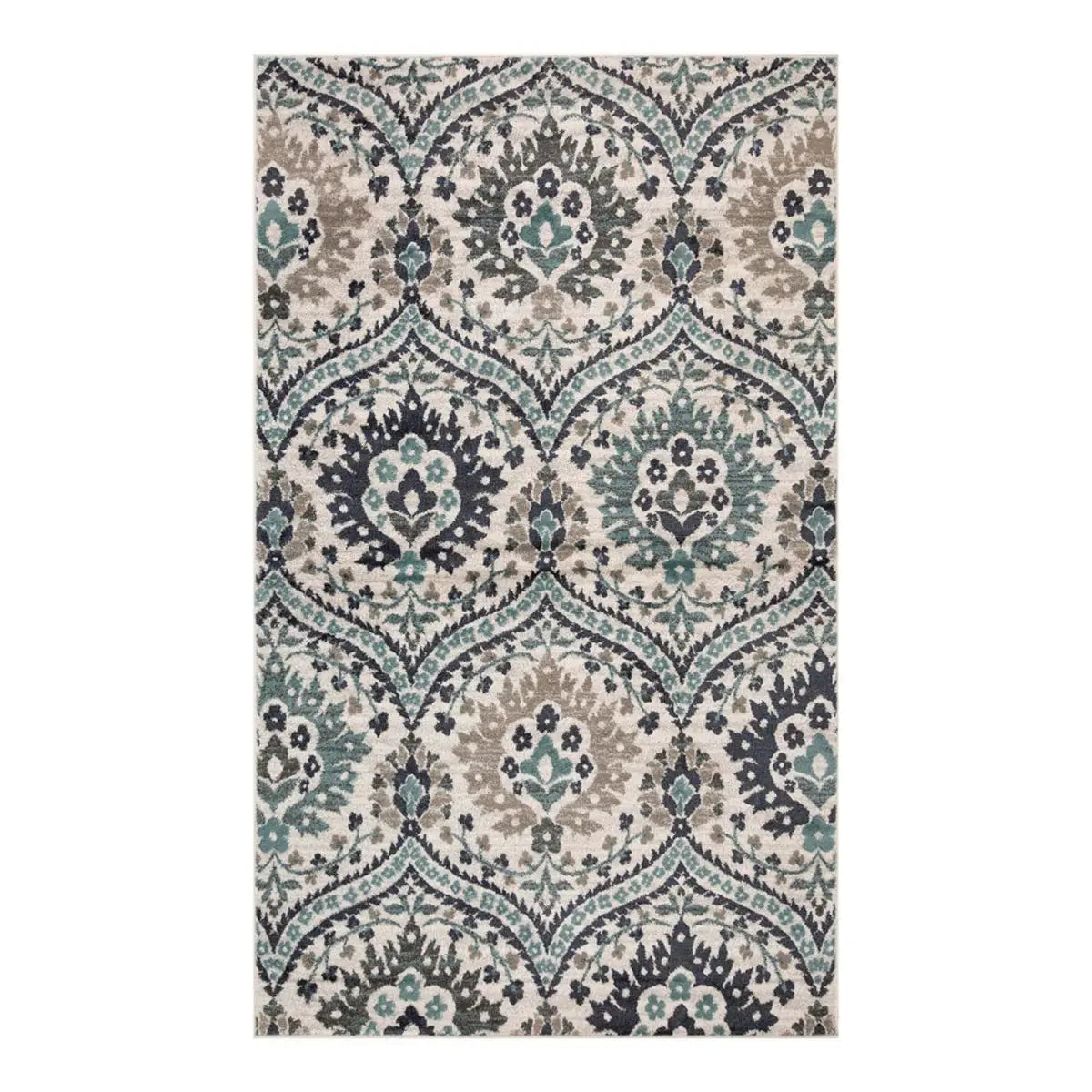 5' X 8' Ivory Blue And Gray Floral Stain Resistant Area Rug - Homeroots - Flyclothing LLC
