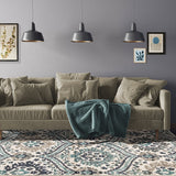 5' X 8' Ivory Blue And Gray Floral Stain Resistant Area Rug - Homeroots