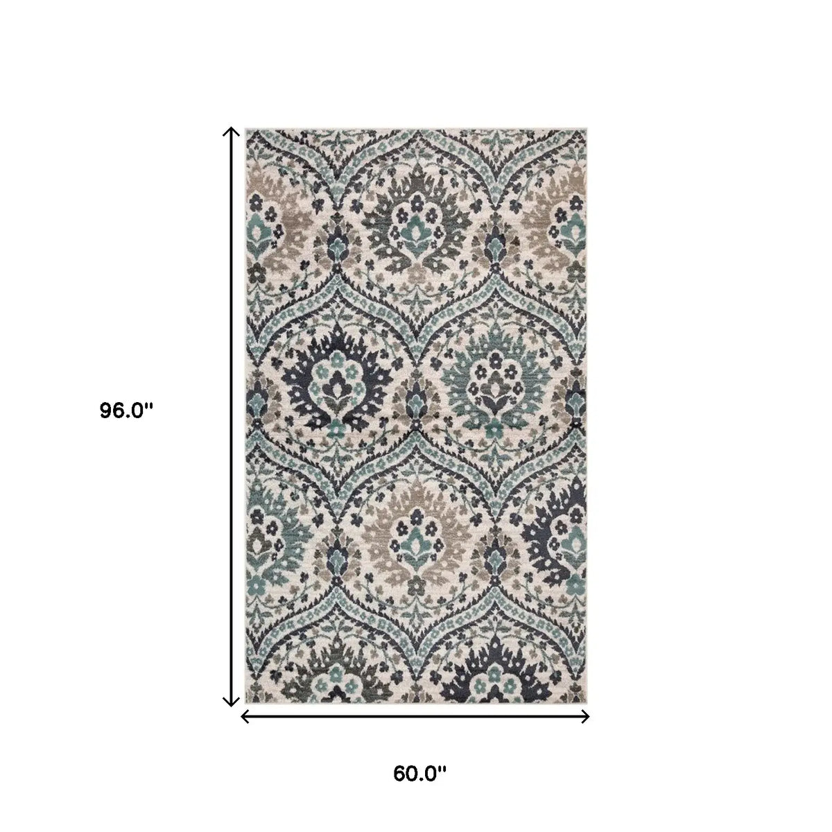 5' X 8' Ivory Blue And Gray Floral Stain Resistant Area Rug - Homeroots - Flyclothing LLC