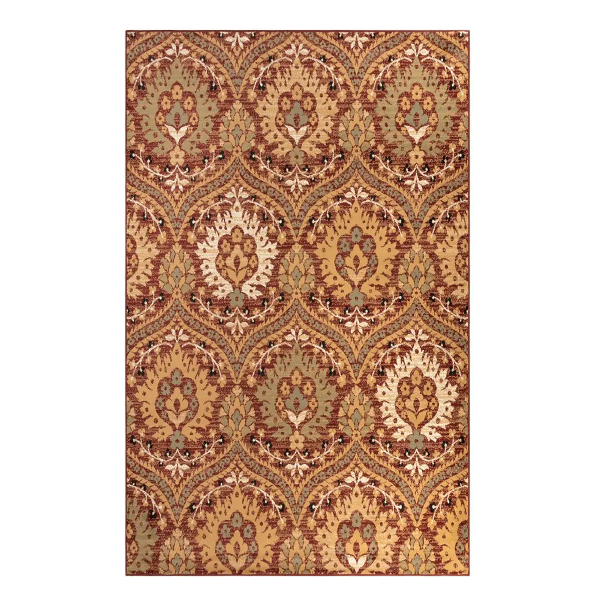 5' X 8' Red Olive And Gold Floral Stain Resistant Area Rug - Homeroots - Flyclothing LLC