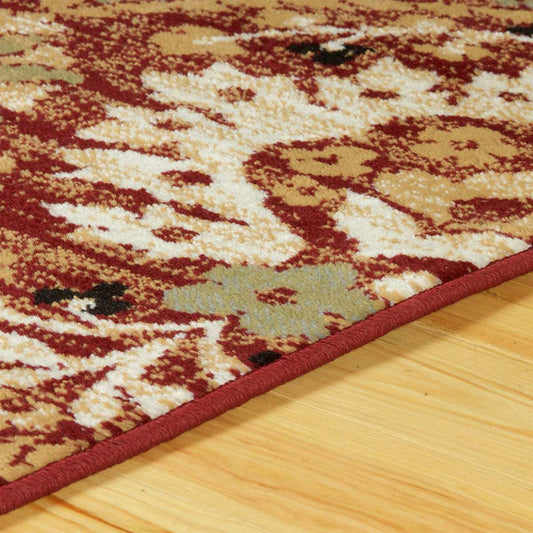 5' X 8' Red Olive And Gold Floral Stain Resistant Area Rug - Homeroots - Flyclothing LLC