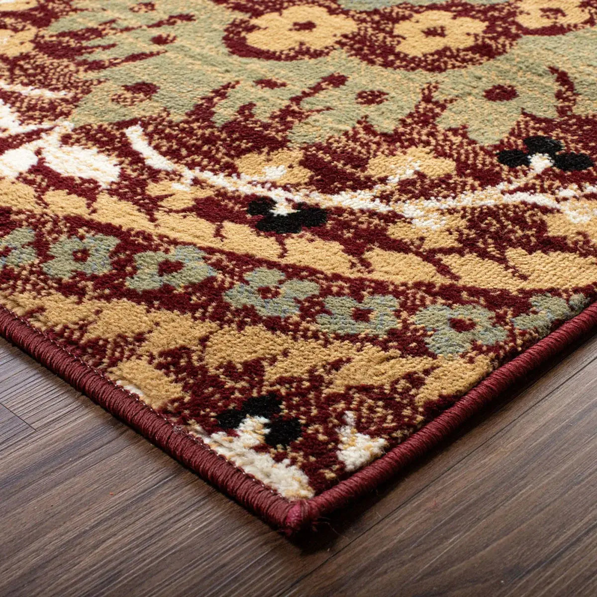 5' X 8' Red Olive And Gold Floral Stain Resistant Area Rug - Homeroots - Flyclothing LLC