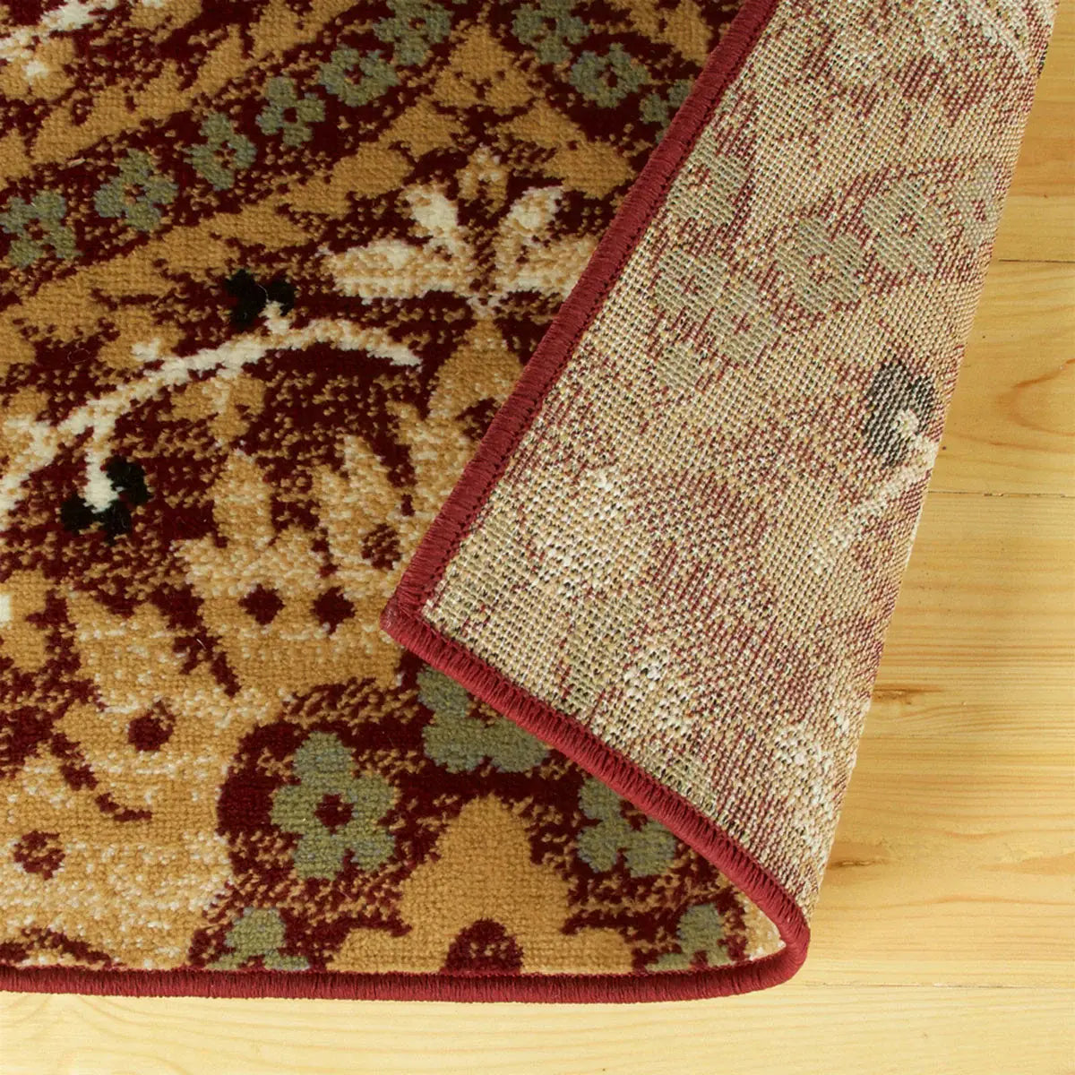 5' X 8' Red Olive And Gold Floral Stain Resistant Area Rug - Homeroots - Flyclothing LLC
