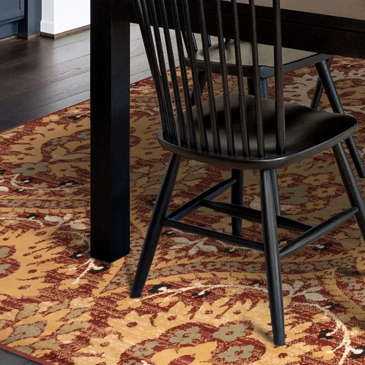5' X 8' Red Olive And Gold Floral Stain Resistant Area Rug - Homeroots - Flyclothing LLC