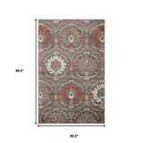 5' X 8' Rust Floral Stain Resistant Area Rug