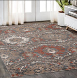 5' X 8' Rust Floral Stain Resistant Area Rug - Homeroots