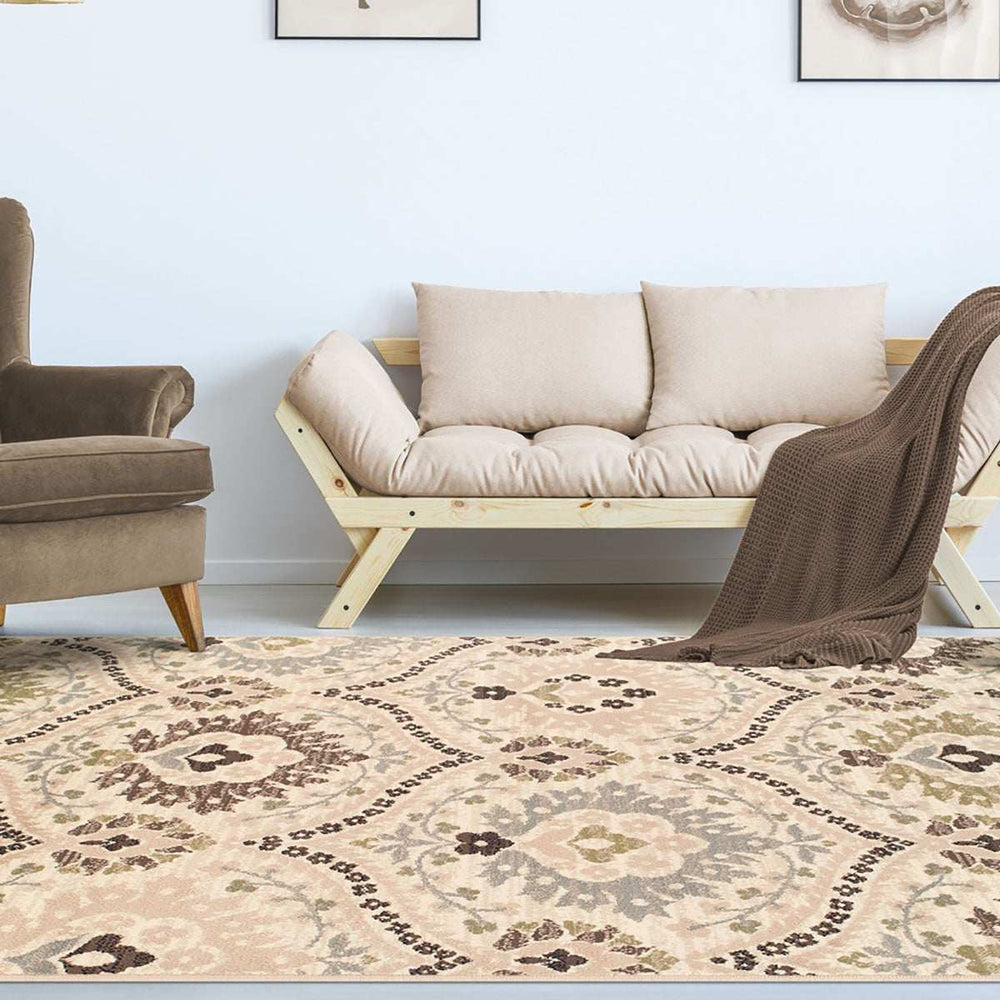 6' X 9' Ivory Gray And Olive Floral Stain Resistant Area Rug - Homeroots - Flyclothing LLC