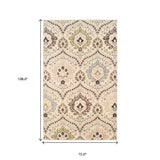 6' X 9' Ivory Gray And Olive Floral Stain Resistant Area Rug - Homeroots - Flyclothing LLC