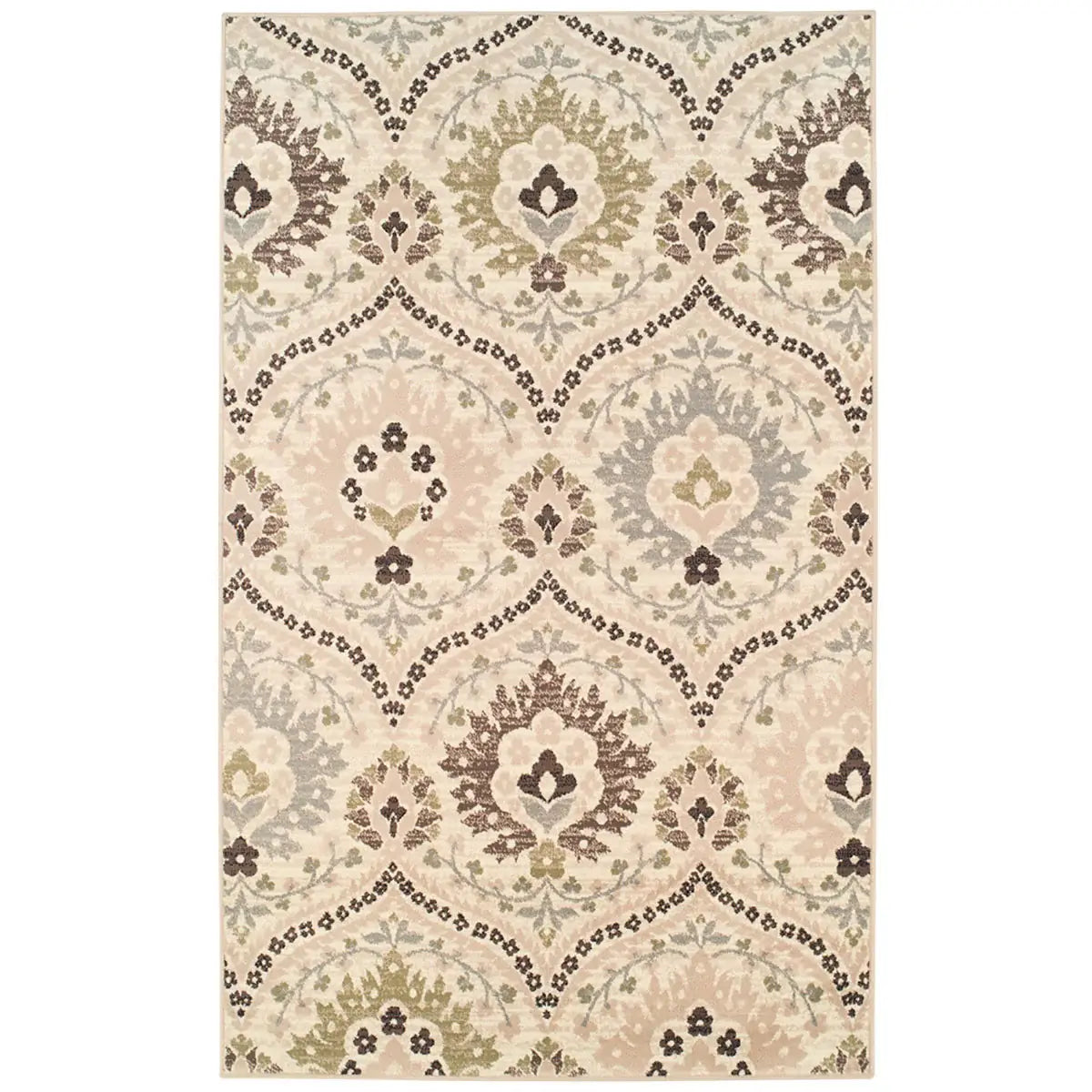 7' X 9' Ivory Gray And Olive Floral Stain Resistant Area Rug - Homeroots - Flyclothing LLC