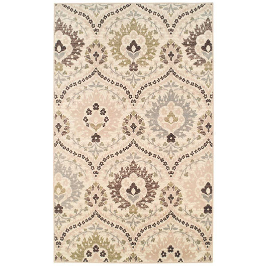 7' X 9' Ivory Gray And Olive Floral Stain Resistant Area Rug - Homeroots - Flyclothing LLC