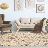 7' X 9' Ivory Gray And Olive Floral Stain Resistant Area Rug - Homeroots - Flyclothing LLC