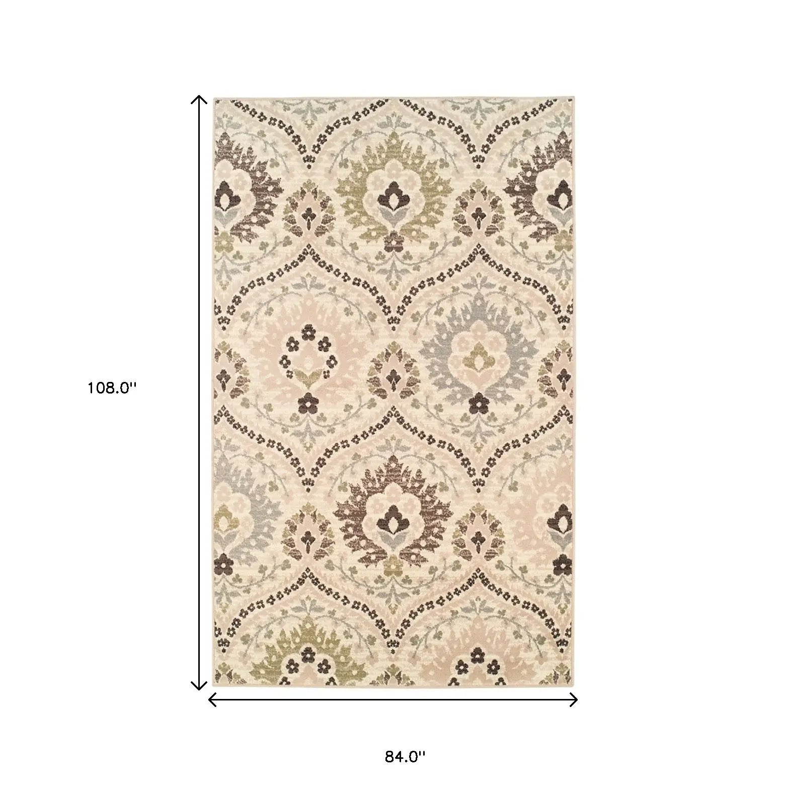 7' X 9' Ivory Gray And Olive Floral Stain Resistant Area Rug - Homeroots - Flyclothing LLC