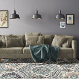 7' X 9' Ivory Blue And Gray Floral Stain Resistant Area Rug - Homeroots - Flyclothing LLC