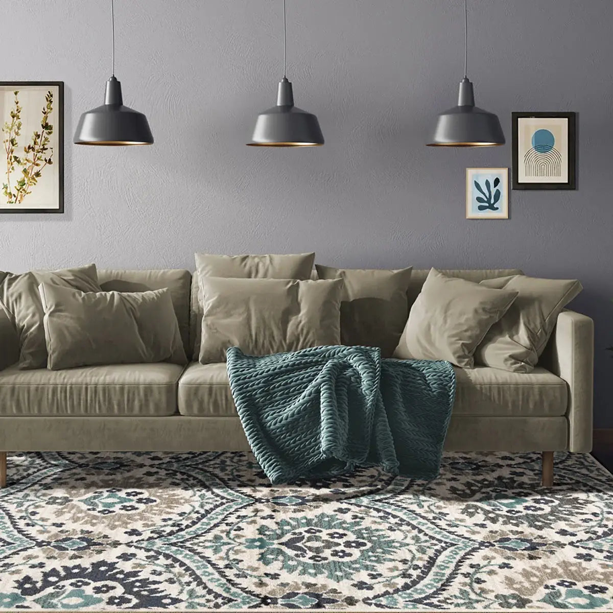 7' X 9' Ivory Blue And Gray Floral Stain Resistant Area Rug - Homeroots - Flyclothing LLC